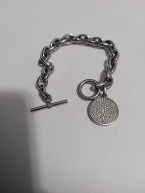 Michael Kors Silver Toggle Chain Bracelet with Pavé Disc Charm